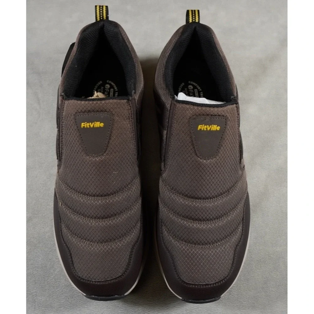 NEW FitVille‎ Mens Slip on Walking Shoes sz 13EW Casual Loafers Brown Slip-On
